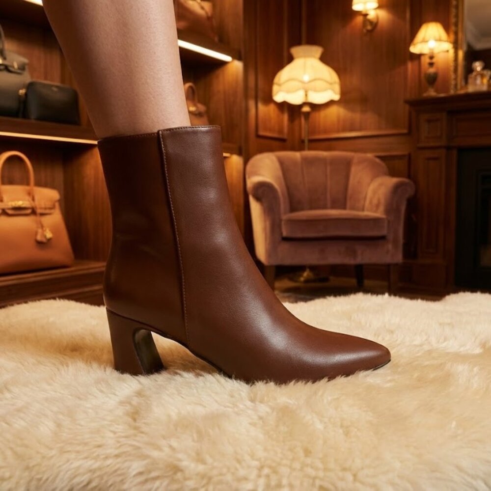 NWT X2B Brown Pointed Toe Ankle Boots 3” Block Heel Booties | Milano Shoes 🤎